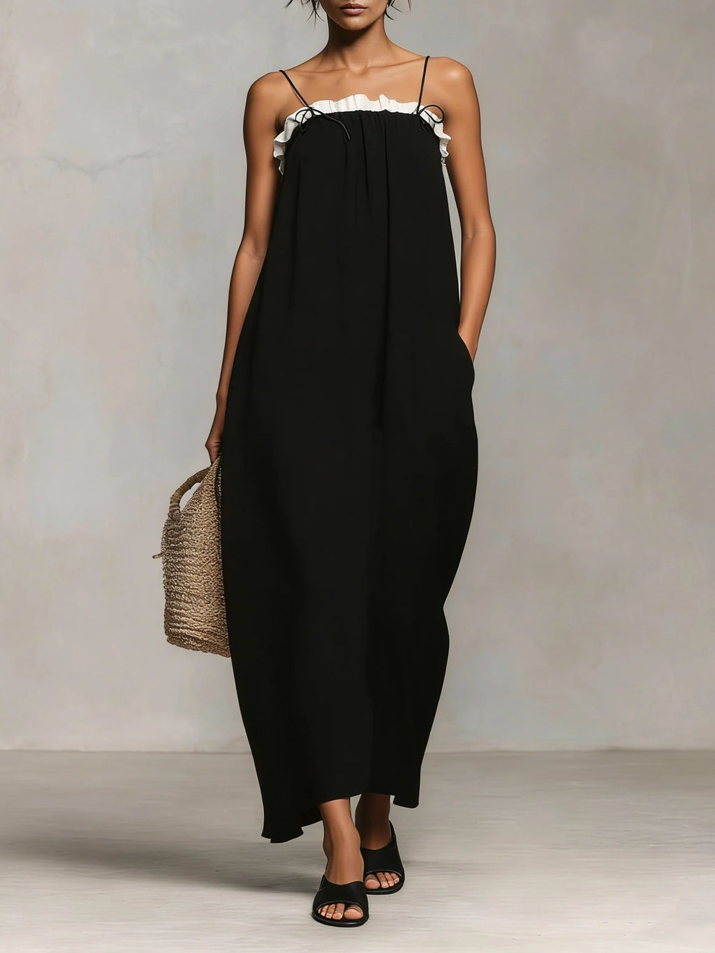 Mirelle | Robe longue color block à fines bretelles