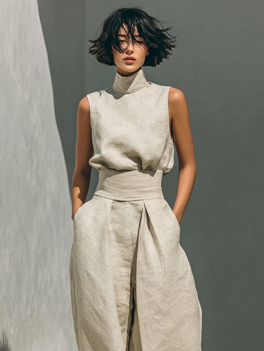 Maria | Ensemble débardeur et pantalon large en coton et lin