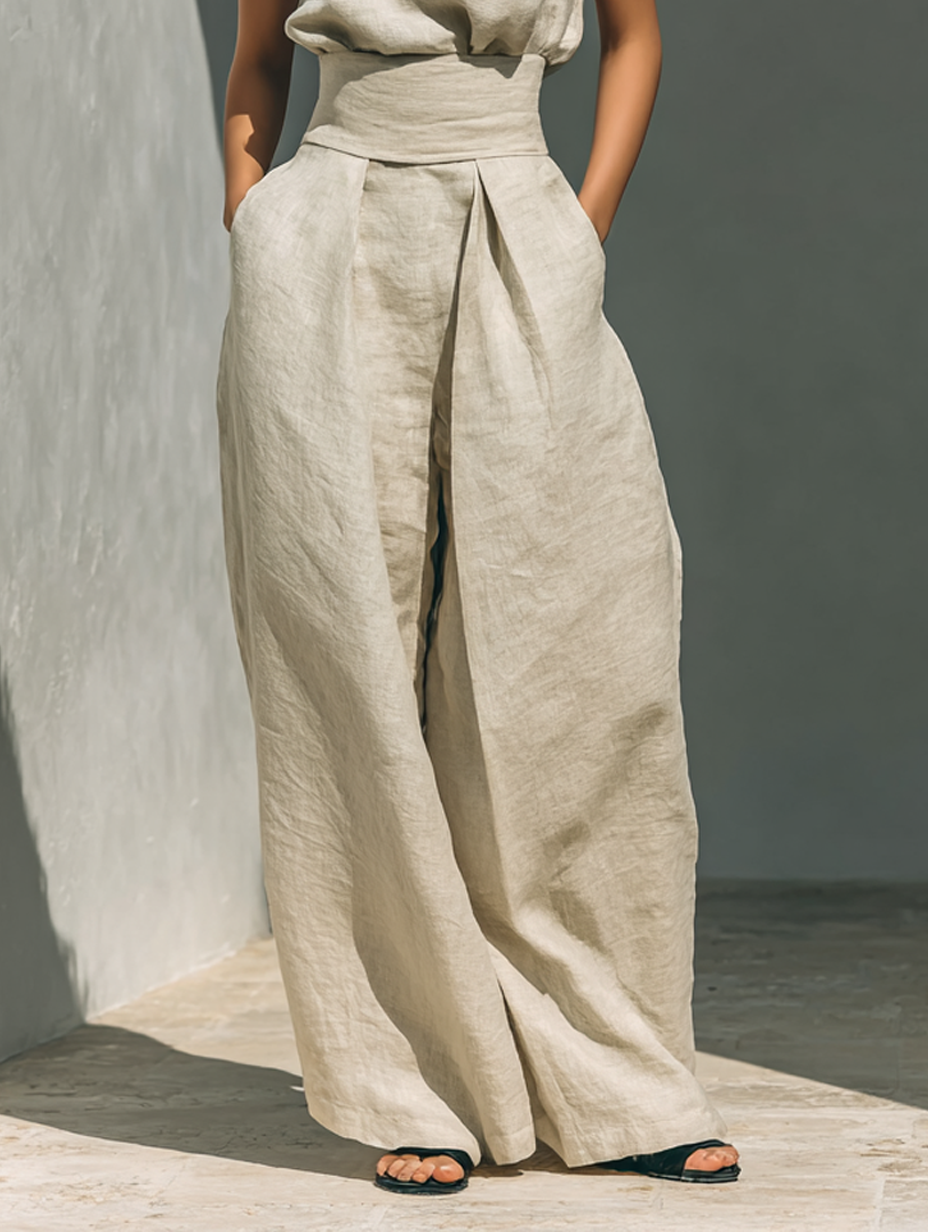 Maria | Ensemble débardeur et pantalon large en coton et lin