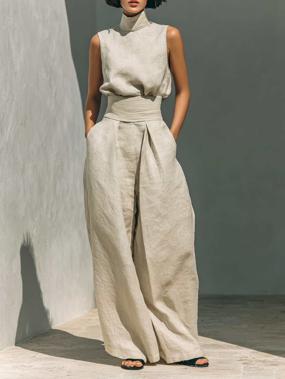 Maria | Ensemble débardeur et pantalon large en coton et lin