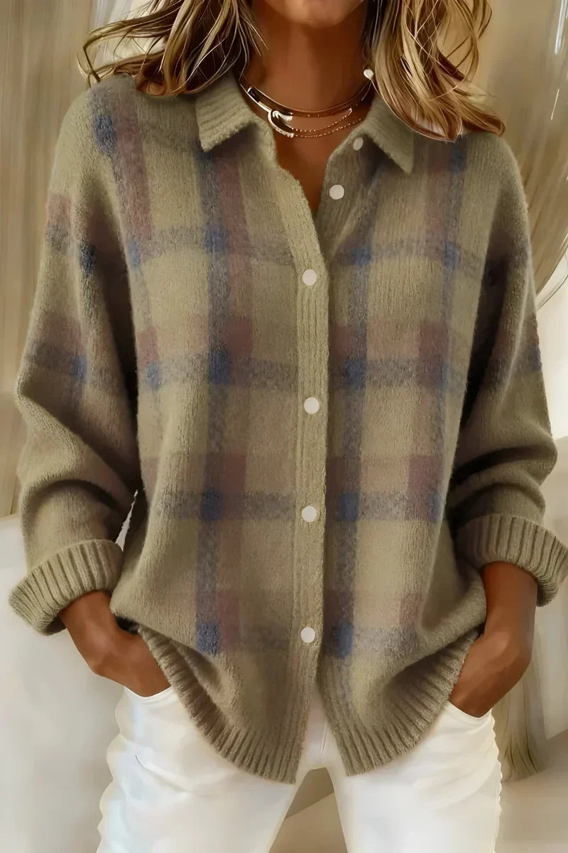 Thaïs | Cardigan à carreaux marron