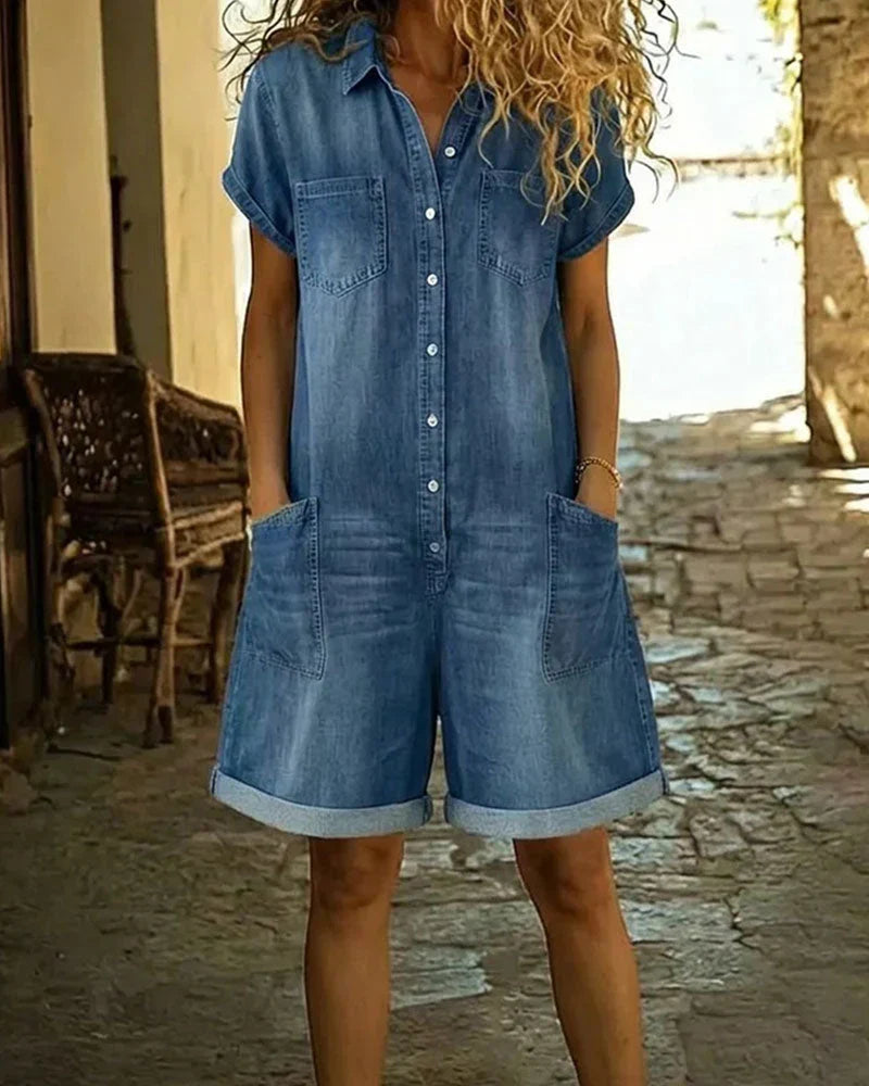 Pauline | Combinaison en jean à boutons sur le devant