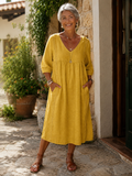 Aurélie | Robe ample en lin et coton avec dentelle