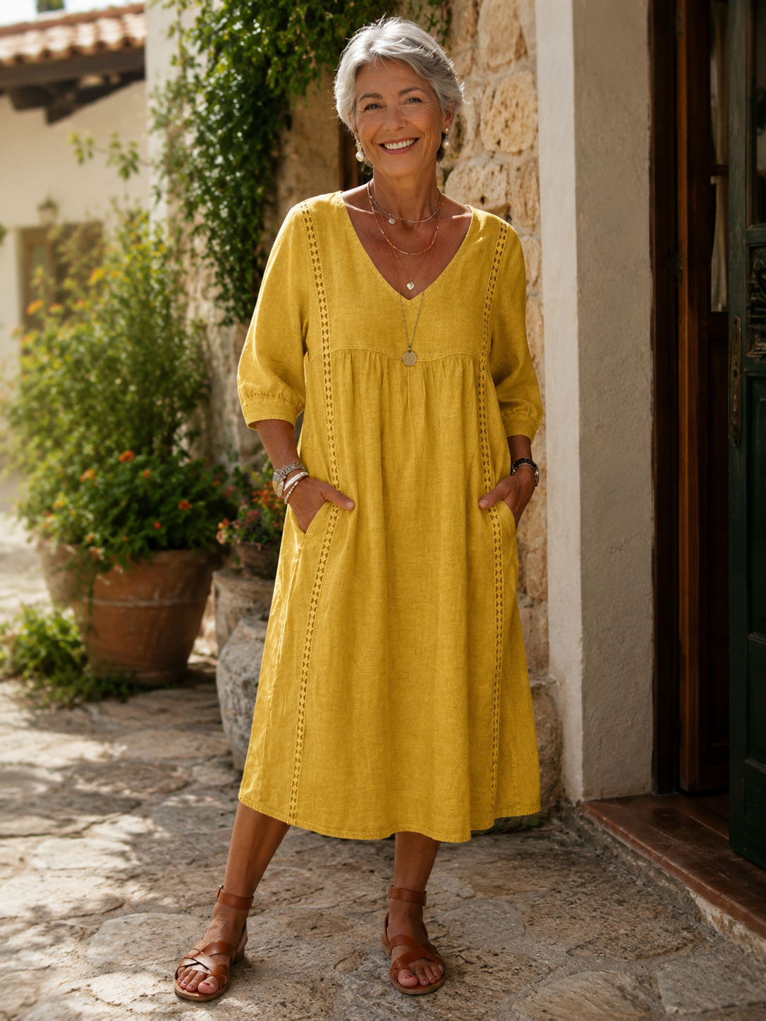Aurélie | Robe ample en lin et coton avec dentelle