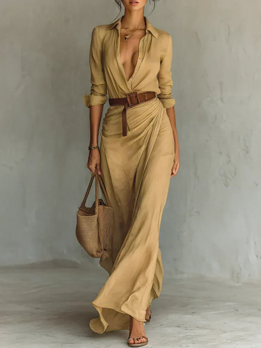 Sidonie | Robe longue à revers et ceinture à la taille