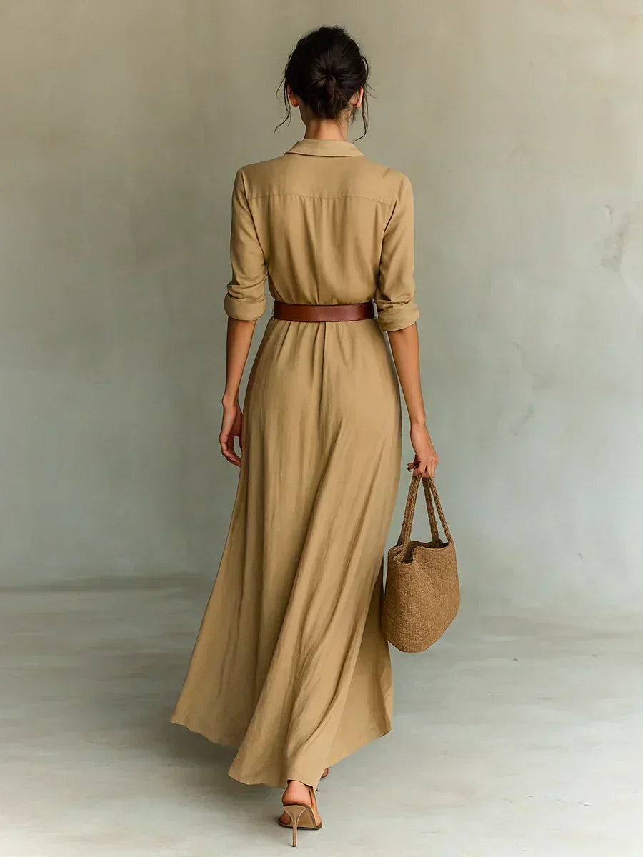 Sidonie | Robe longue à revers et ceinture à la taille