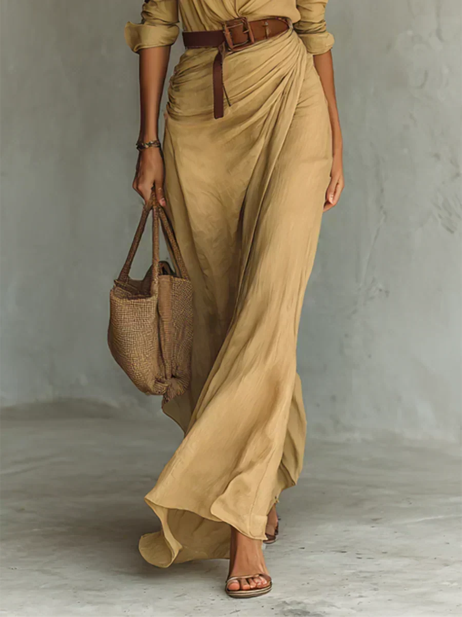 Sidonie | Robe longue à revers et ceinture à la taille