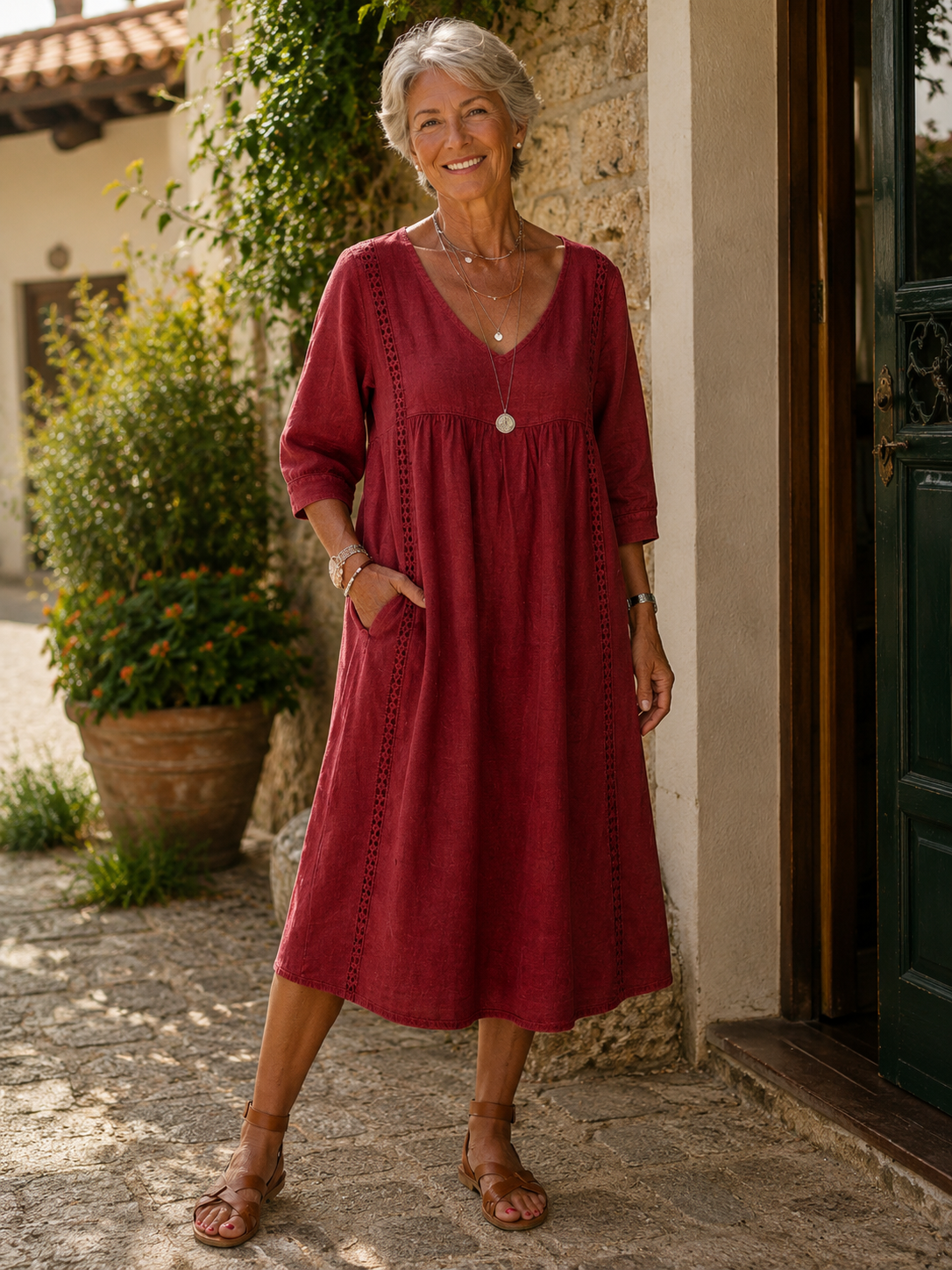 Aurélie | Robe ample en lin et coton avec dentelle