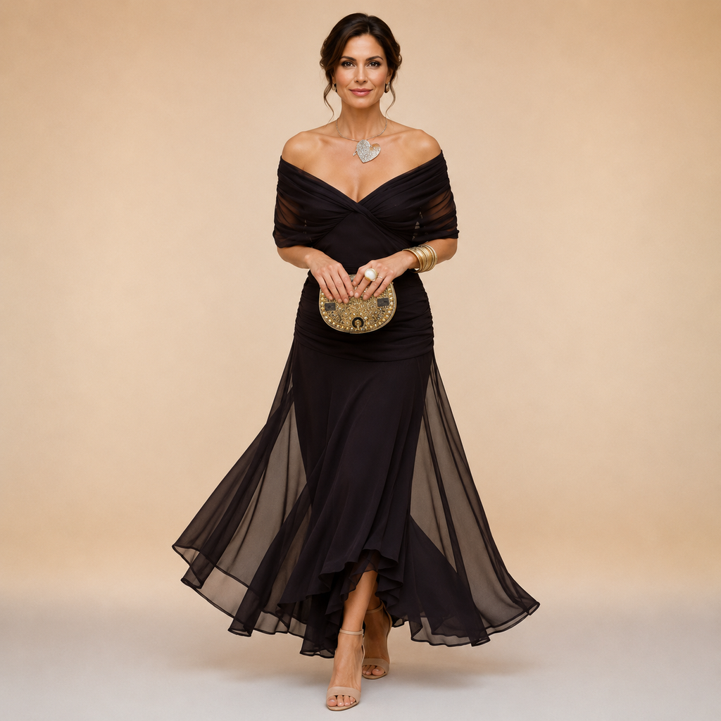 Emma | Robe longue asymétrique à décolleté drapé
