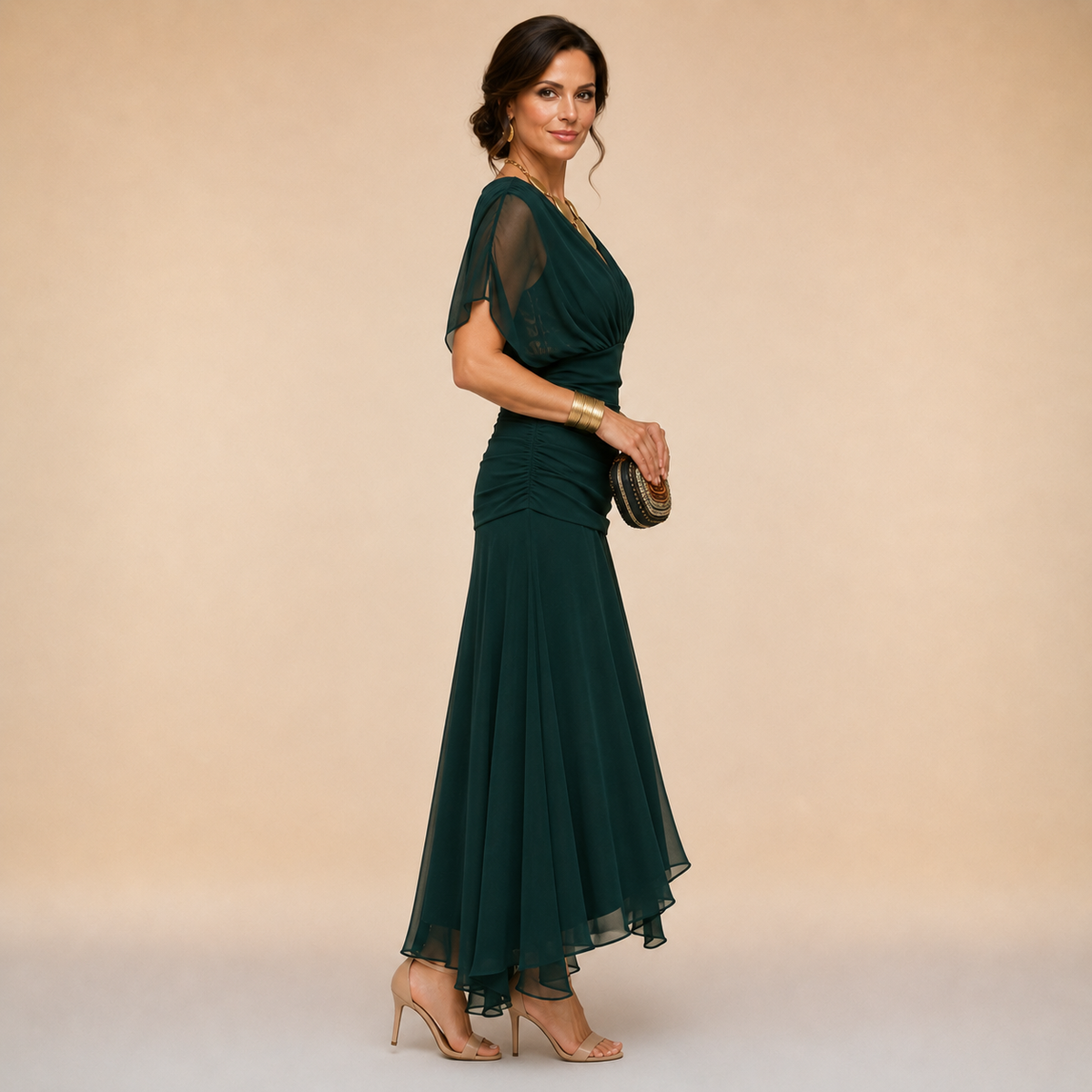 Emma | Robe longue asymétrique à décolleté drapé