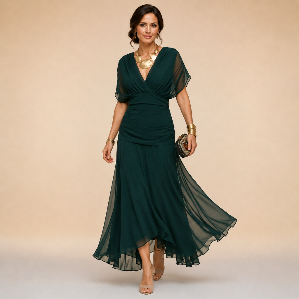 Emma | Robe longue asymétrique à décolleté drapé