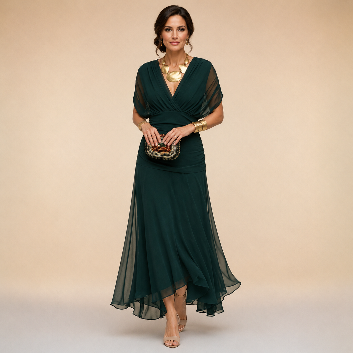 Emma | Robe longue asymétrique à décolleté drapé