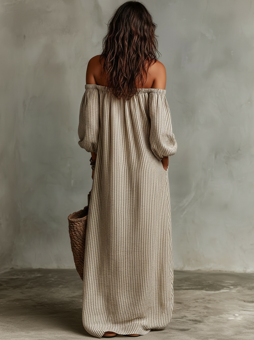 Carmen | Robe longue en coton et lin à épaules dénudées