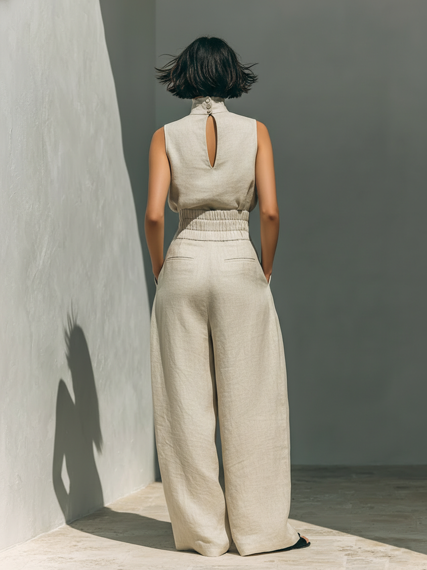 Maria | Ensemble débardeur et pantalon large en coton et lin
