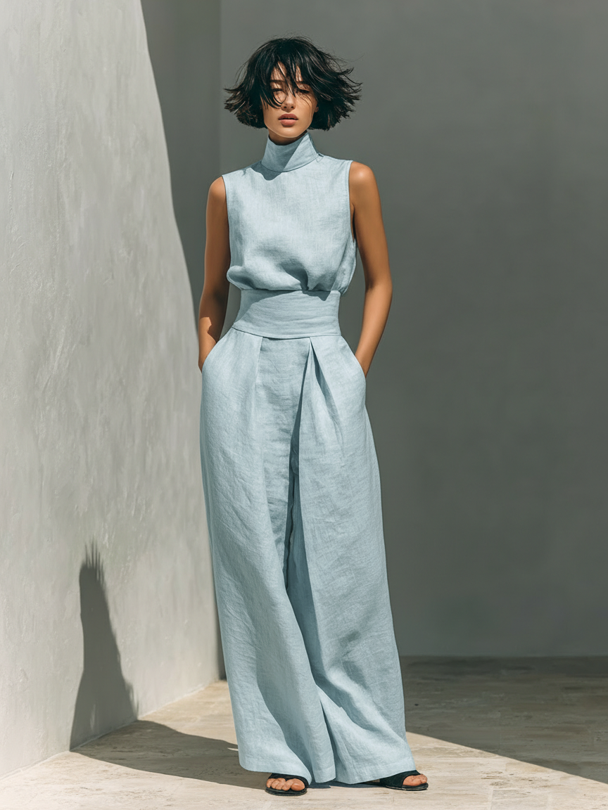 Maria | Ensemble débardeur et pantalon large en coton et lin