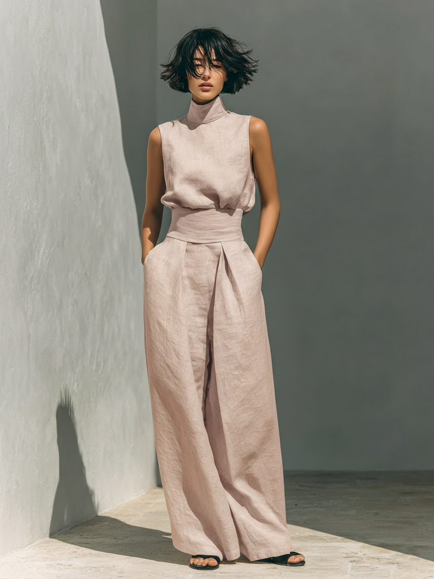 Maria | Ensemble débardeur et pantalon large en coton et lin