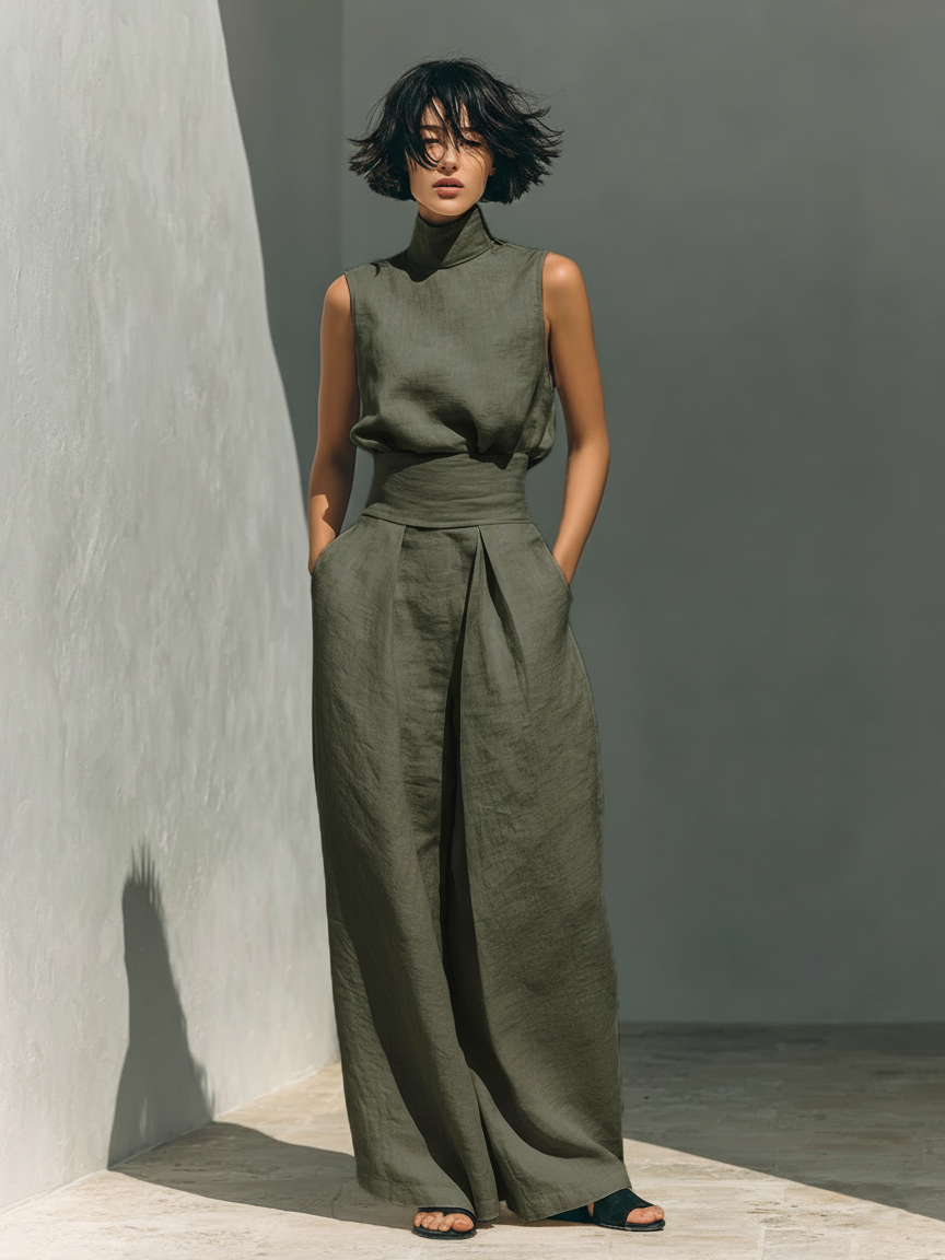 Maria | Ensemble débardeur et pantalon large en coton et lin