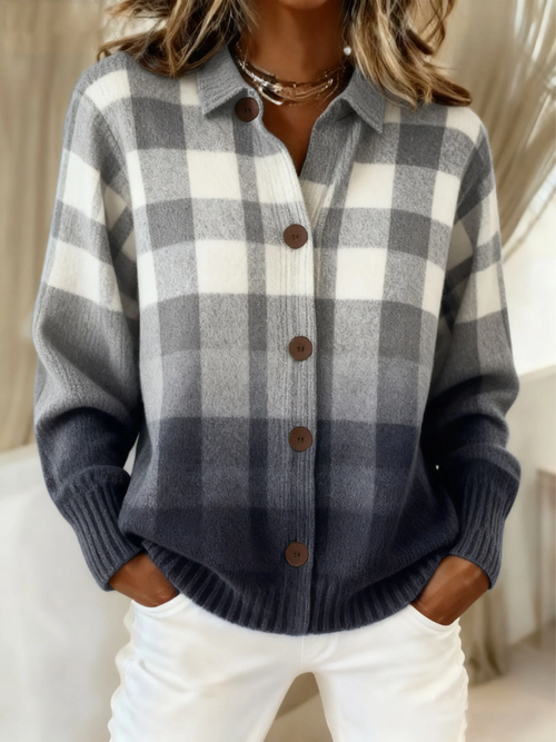 Agnès | Cardigan à carreaux dégradés gris