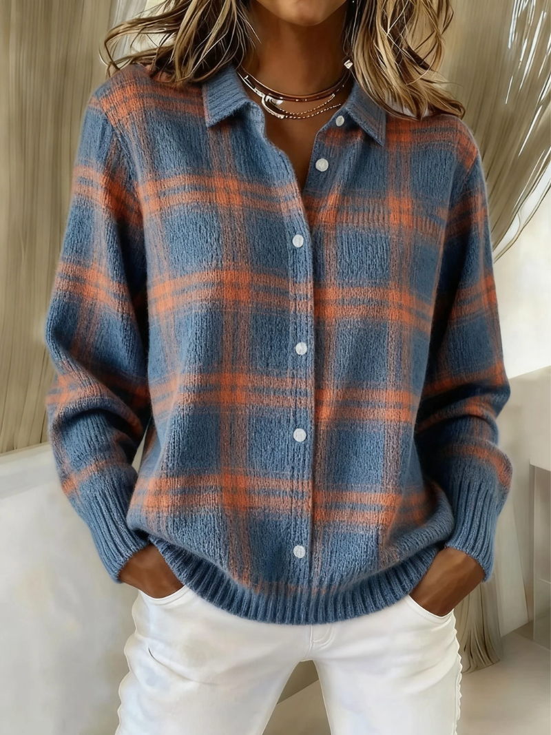 Zélie | Cardigan à carreaux tartan bleu