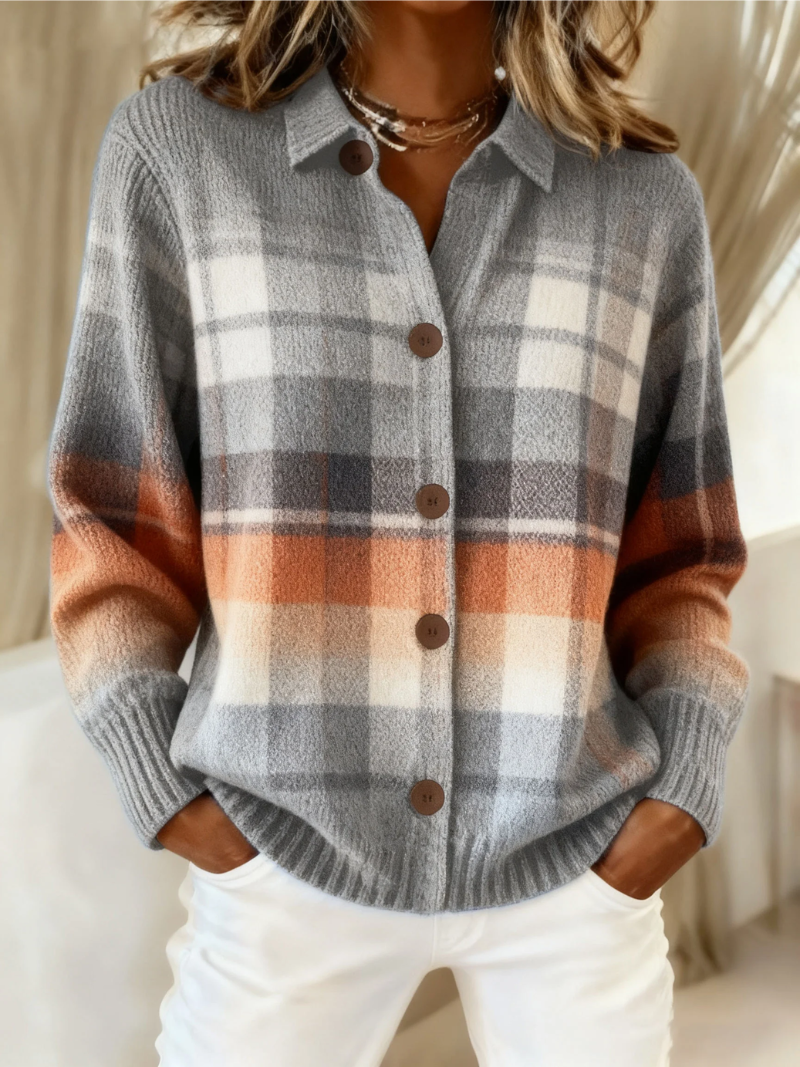 Marlène | Cardigan à carreaux dégradés chauds