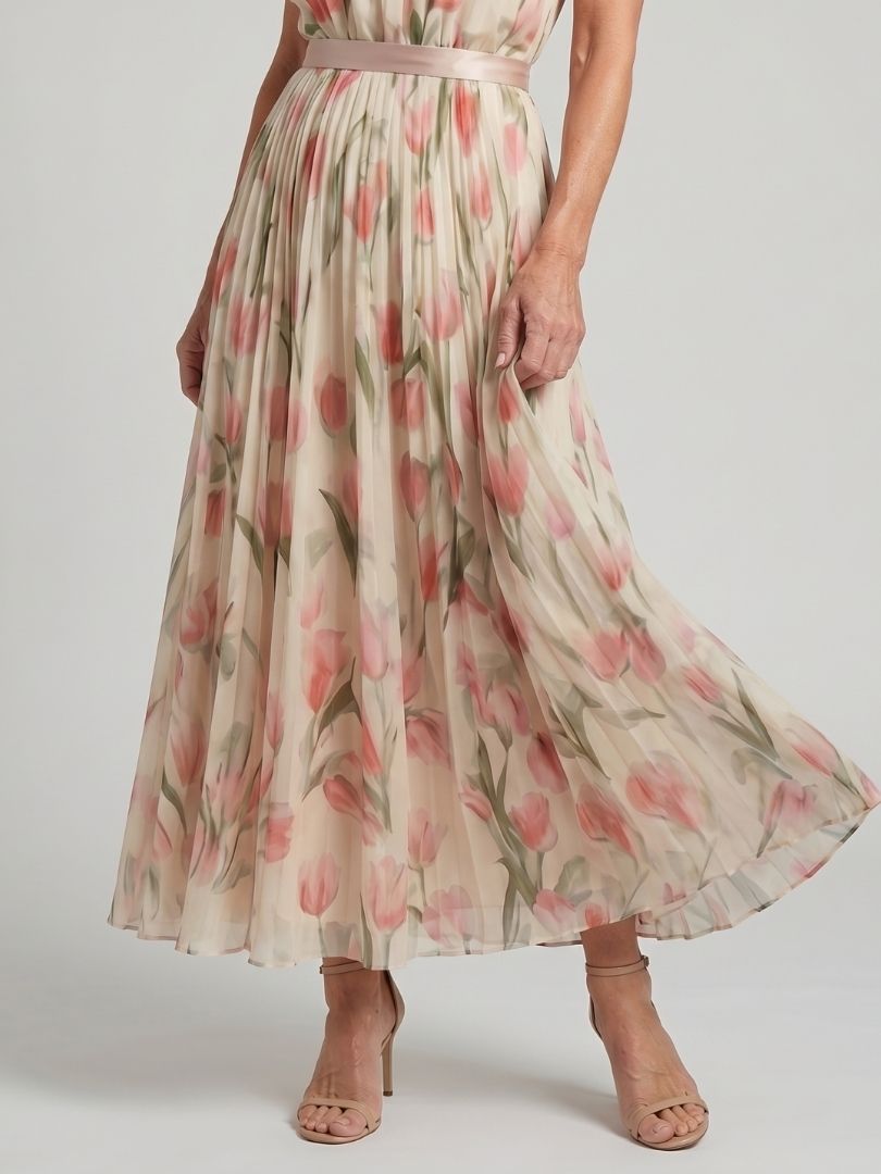 Aurore | Robe mi-longue fleurie à col montant
