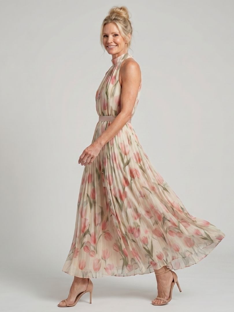 Aurore | Robe mi-longue fleurie à col montant