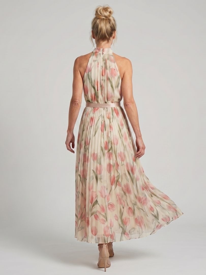 Aurore | Robe mi-longue fleurie à col montant