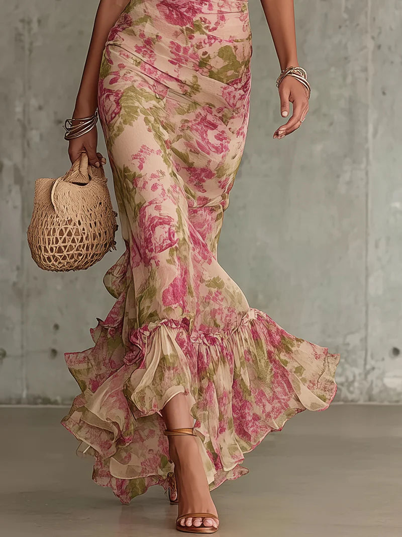 Rosalie | Robe longue à imprimé roses vintage