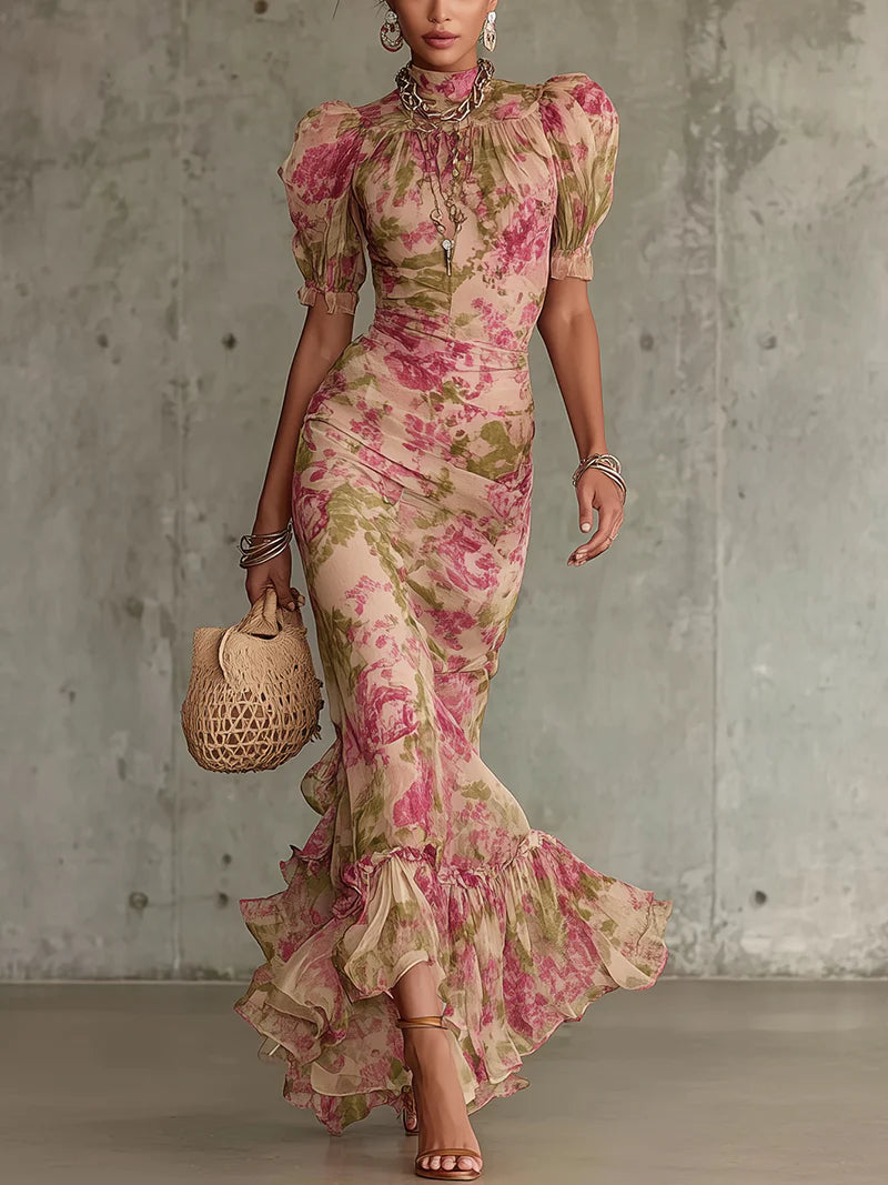 Rosalie | Robe longue à imprimé roses vintage