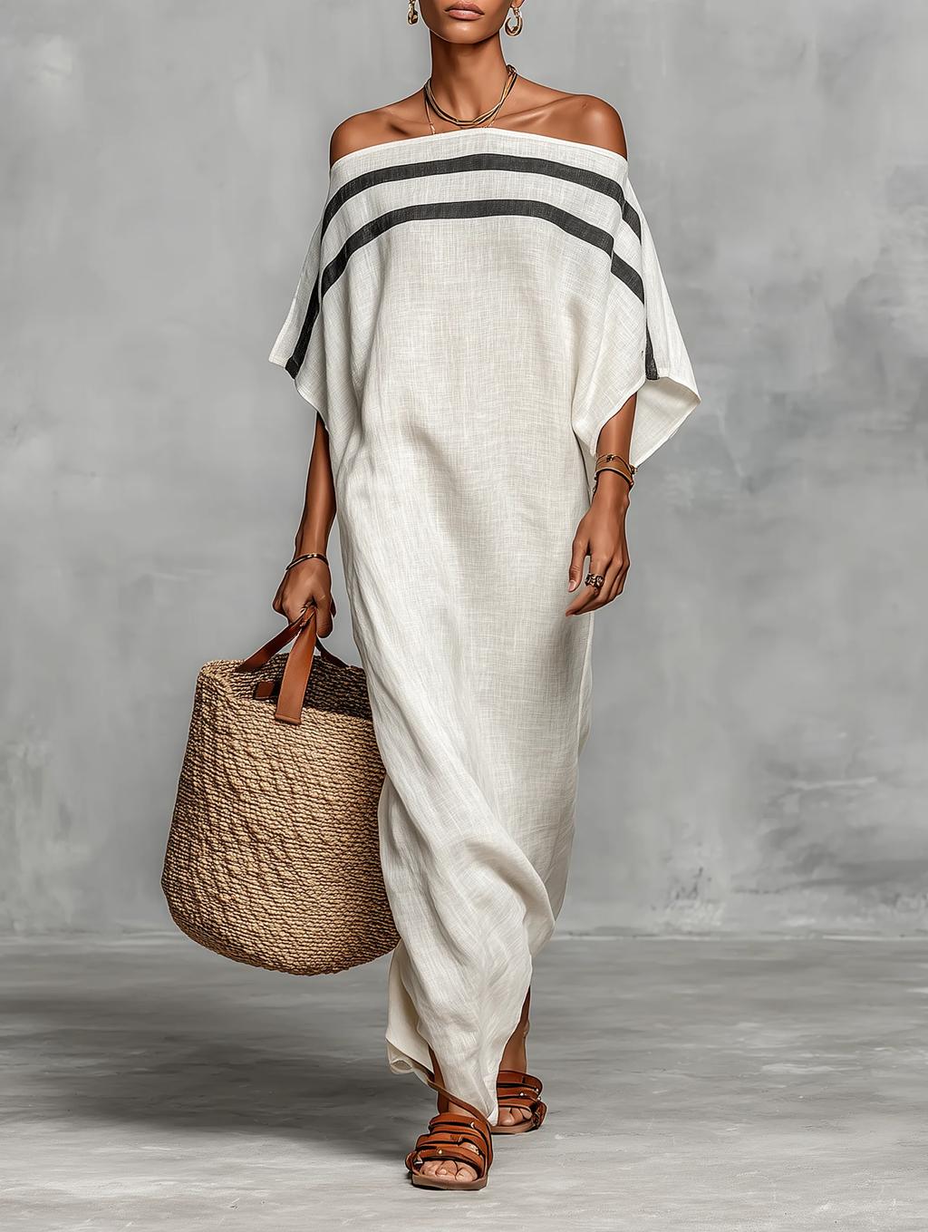 Aveline | Robe longue à épaules dénudées et manches chauve-souris