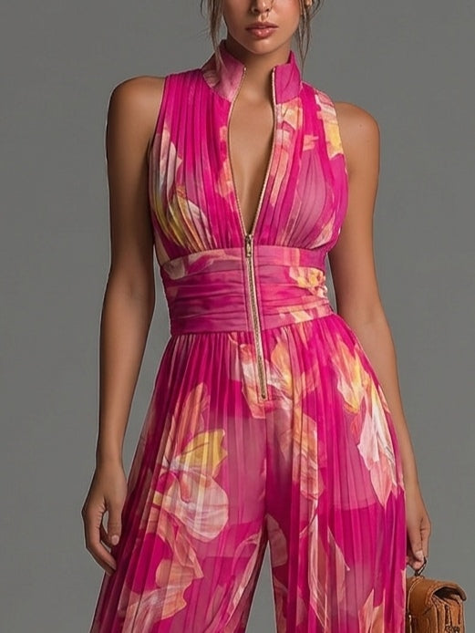 Leïla | Combinaison plissée florale fuchsia