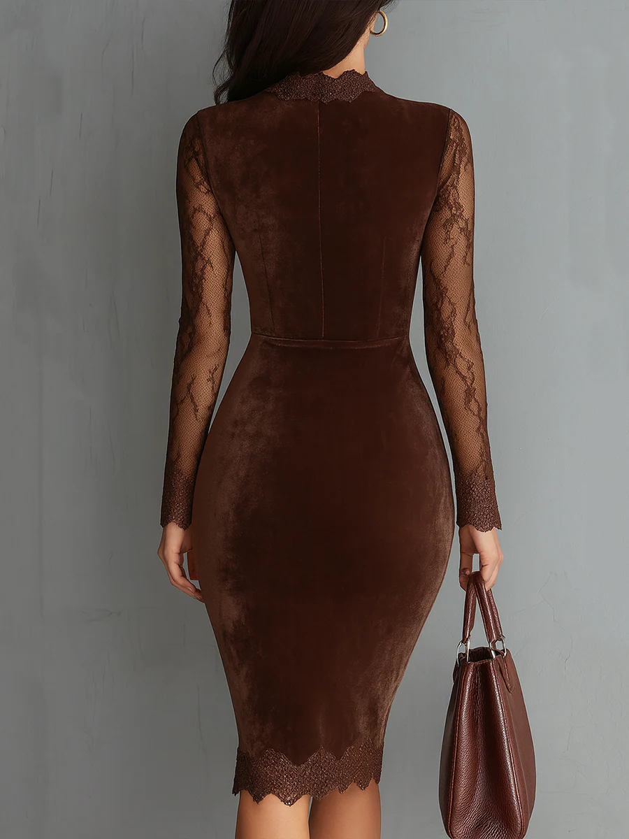 Roxane | Robe courte en velours à manches en dentelle