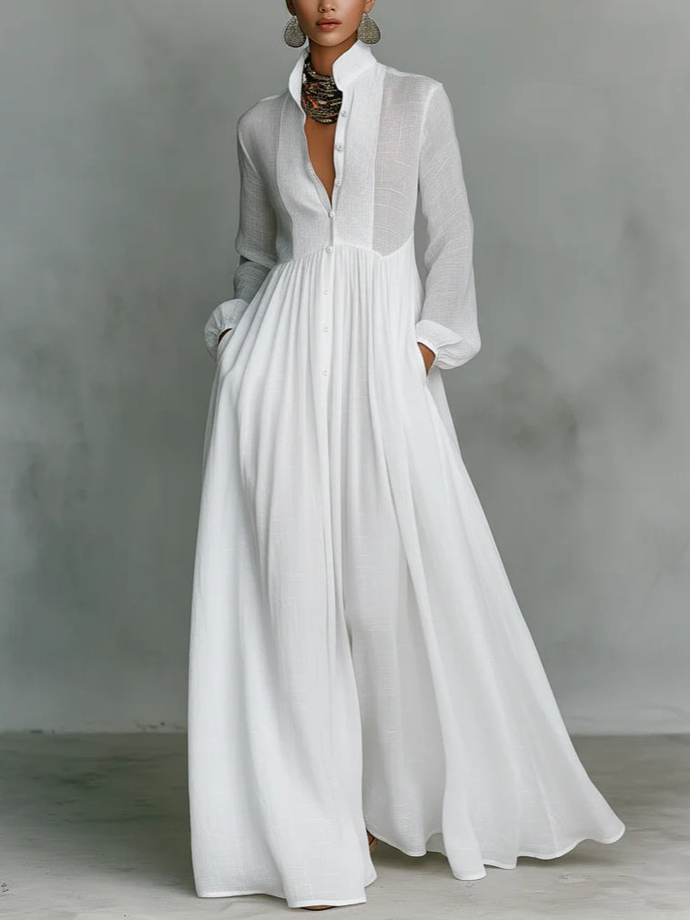 Aliénor | Robe longue minimaliste à col montant