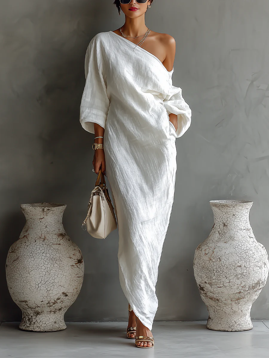 Manon | Robe longue blanche à une seule épaule