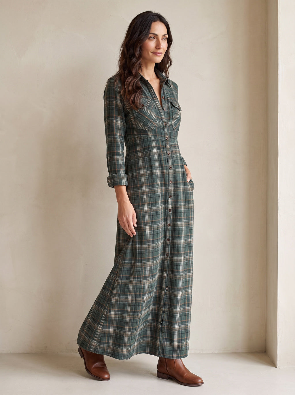 Cécilia | Robe-chemise longue à carreaux