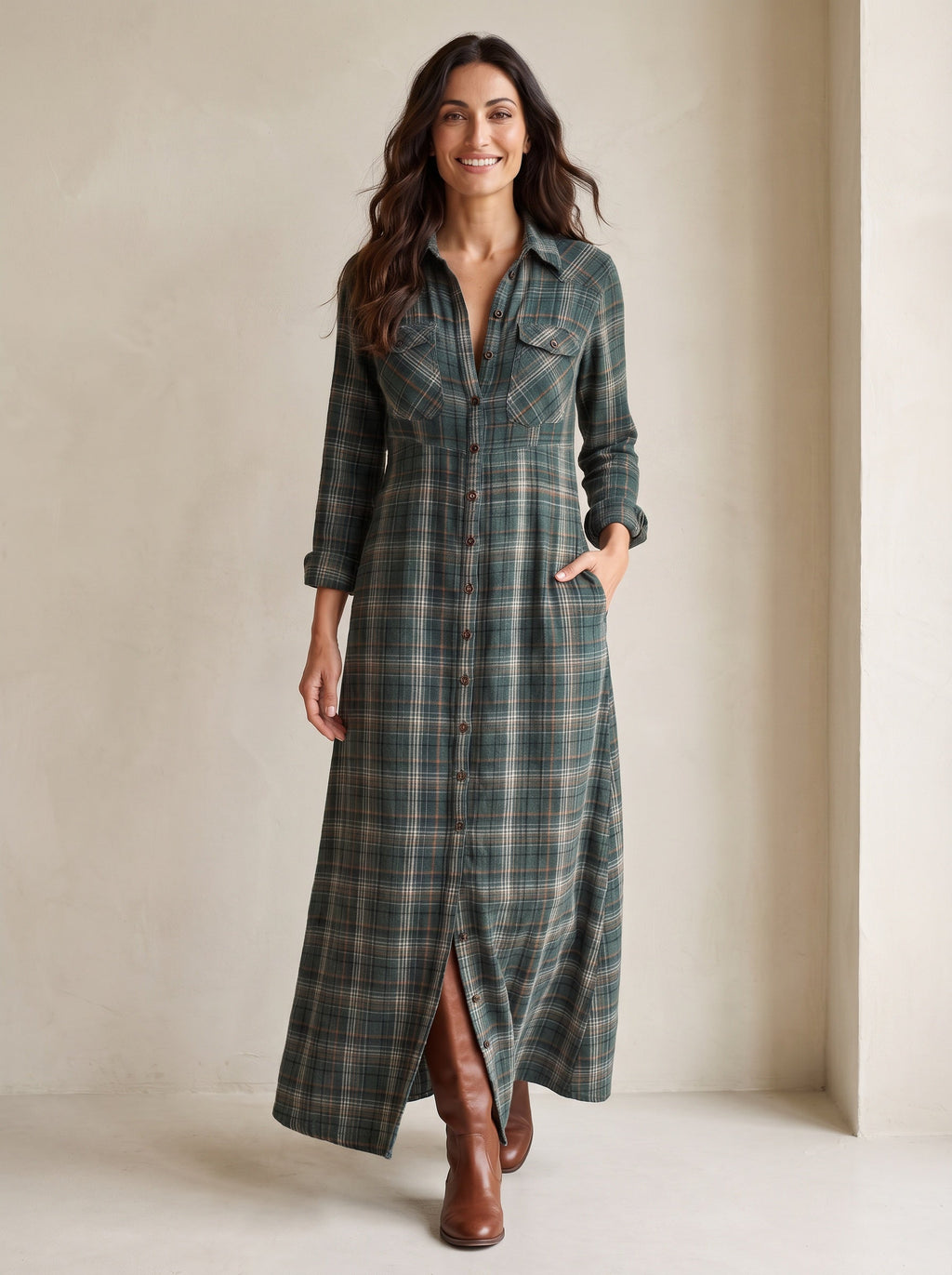 Cécilia | Robe-chemise longue à carreaux