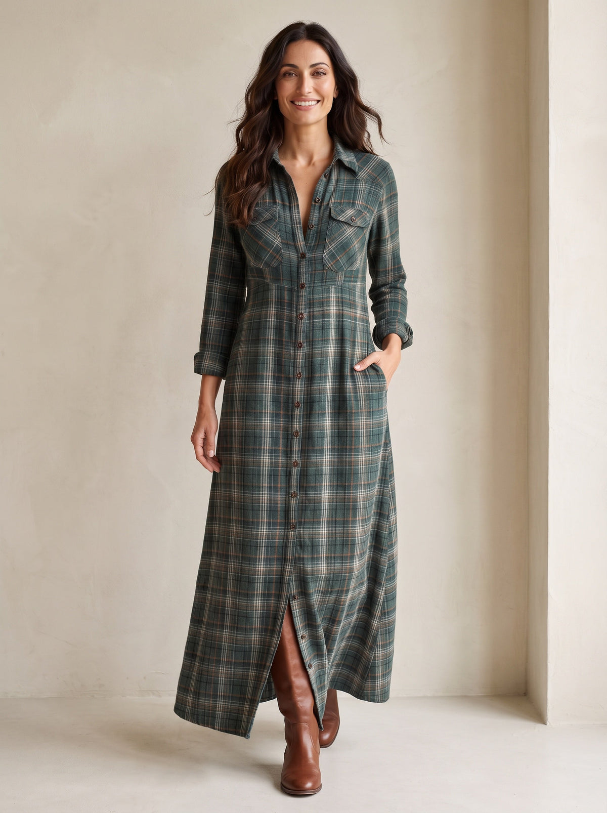 Cécilia | Robe-chemise longue à carreaux