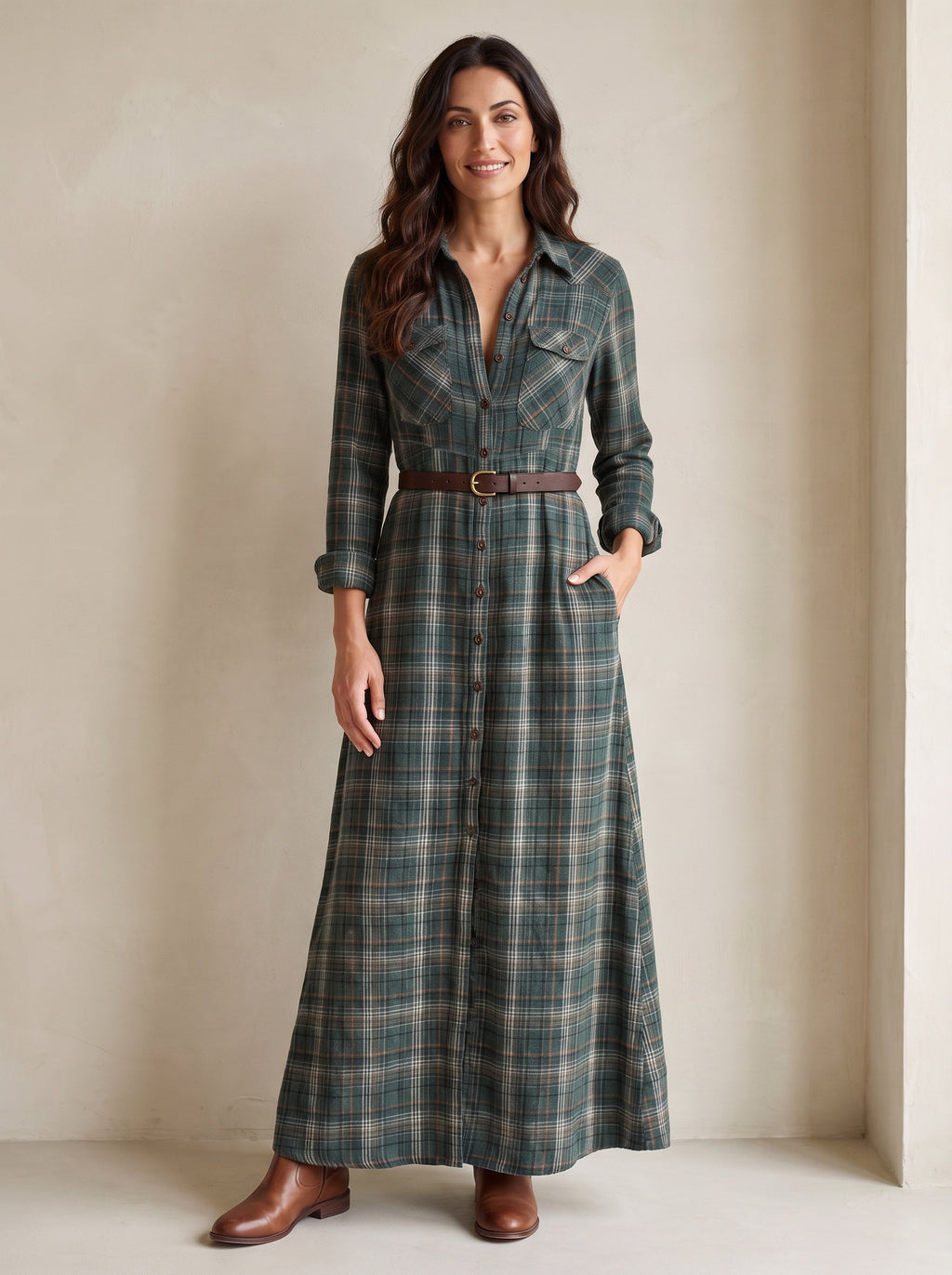 Cécilia | Robe-chemise longue à carreaux