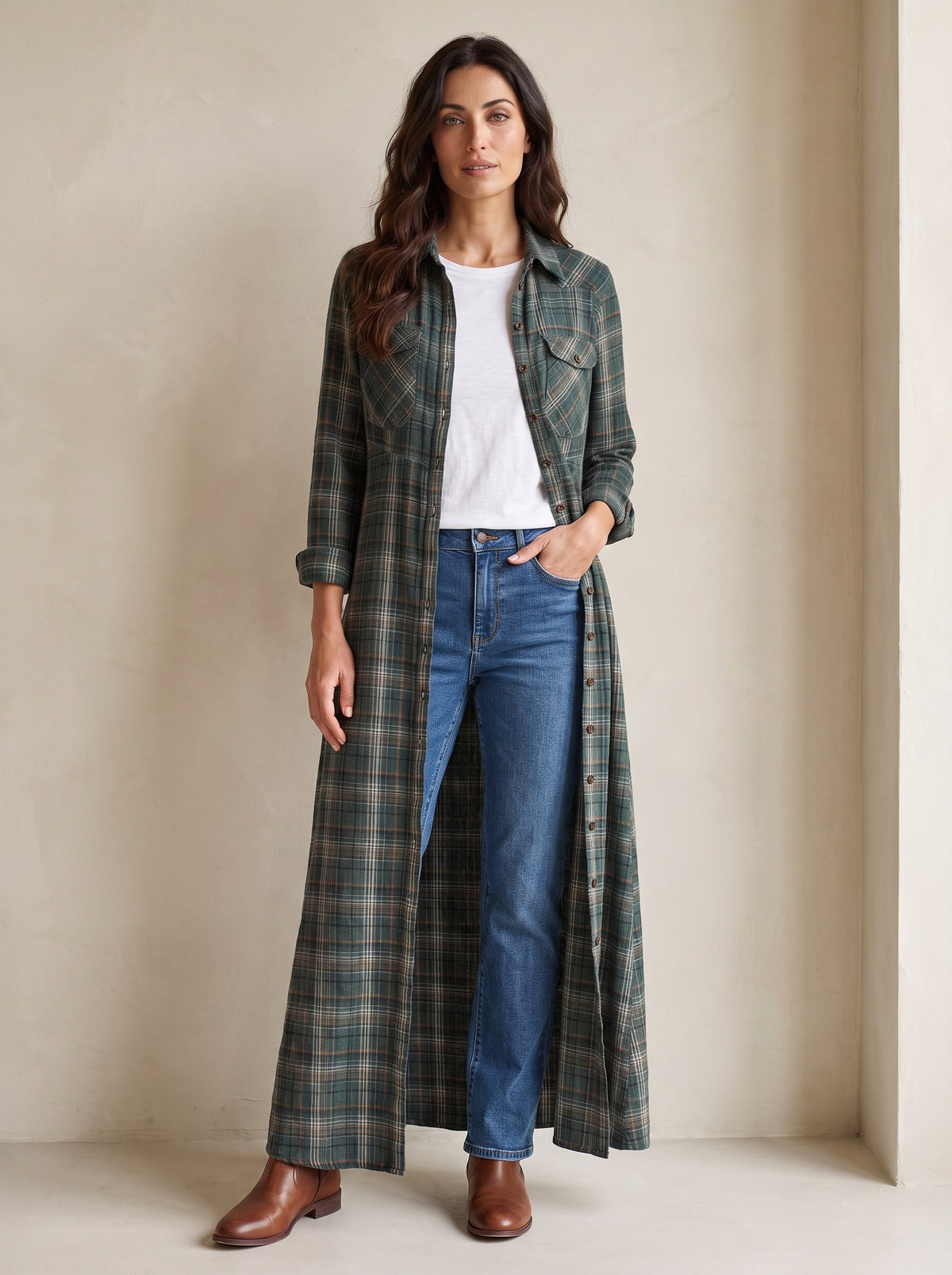 Cécilia | Robe-chemise longue à carreaux