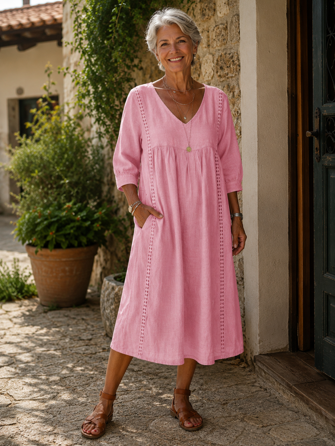 Aurélie | Robe ample en lin et coton avec dentelle