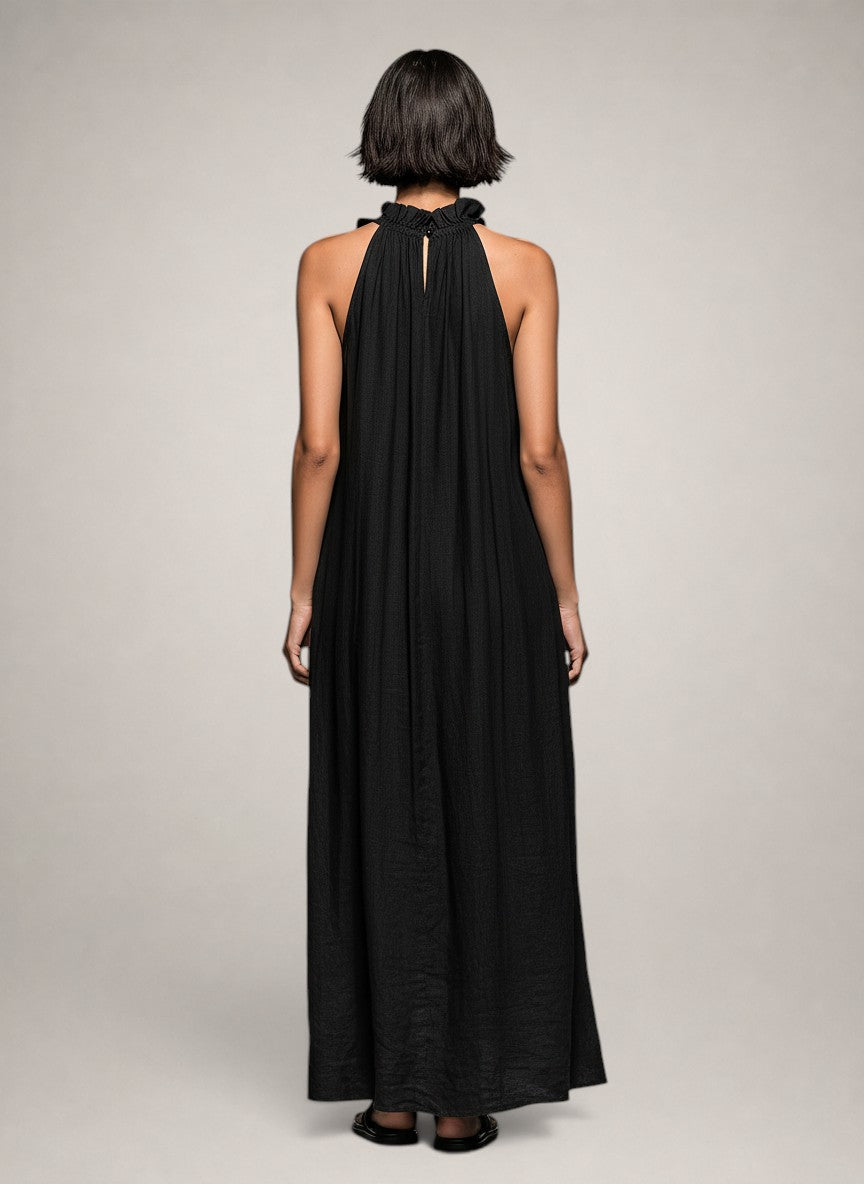 Hélène | Robe longue en lin sans manches à volants