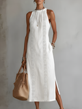 Tatiana | Robe midi en lin à col mao