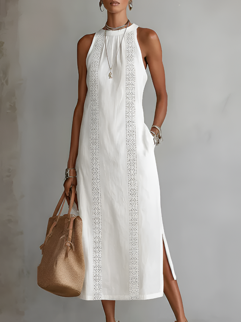 Tatiana | Robe midi en lin à col mao