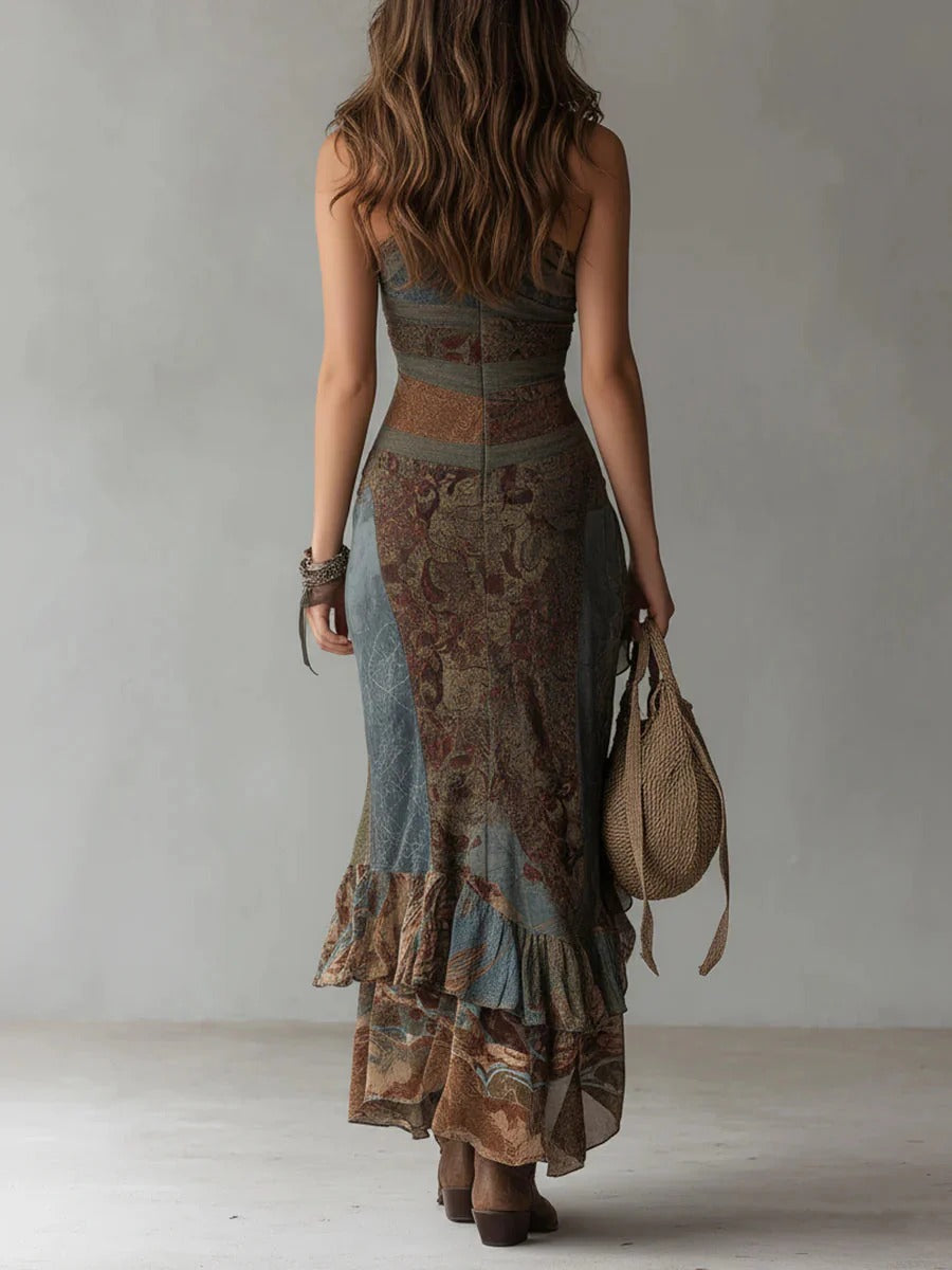 Marianna | Robe longue asymétrique à imprimé ethnique et fente latérale