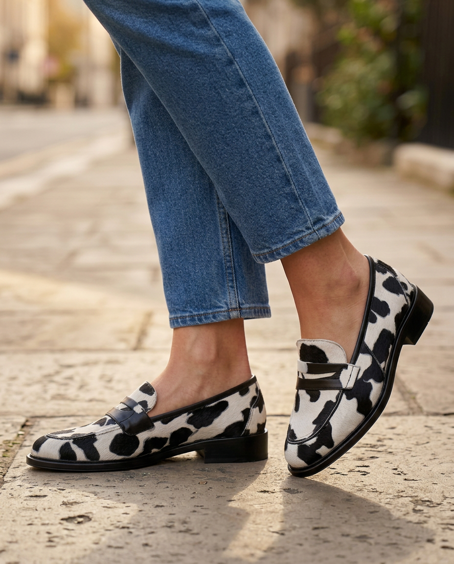 Noémie | Mocassin penny imprimé vache