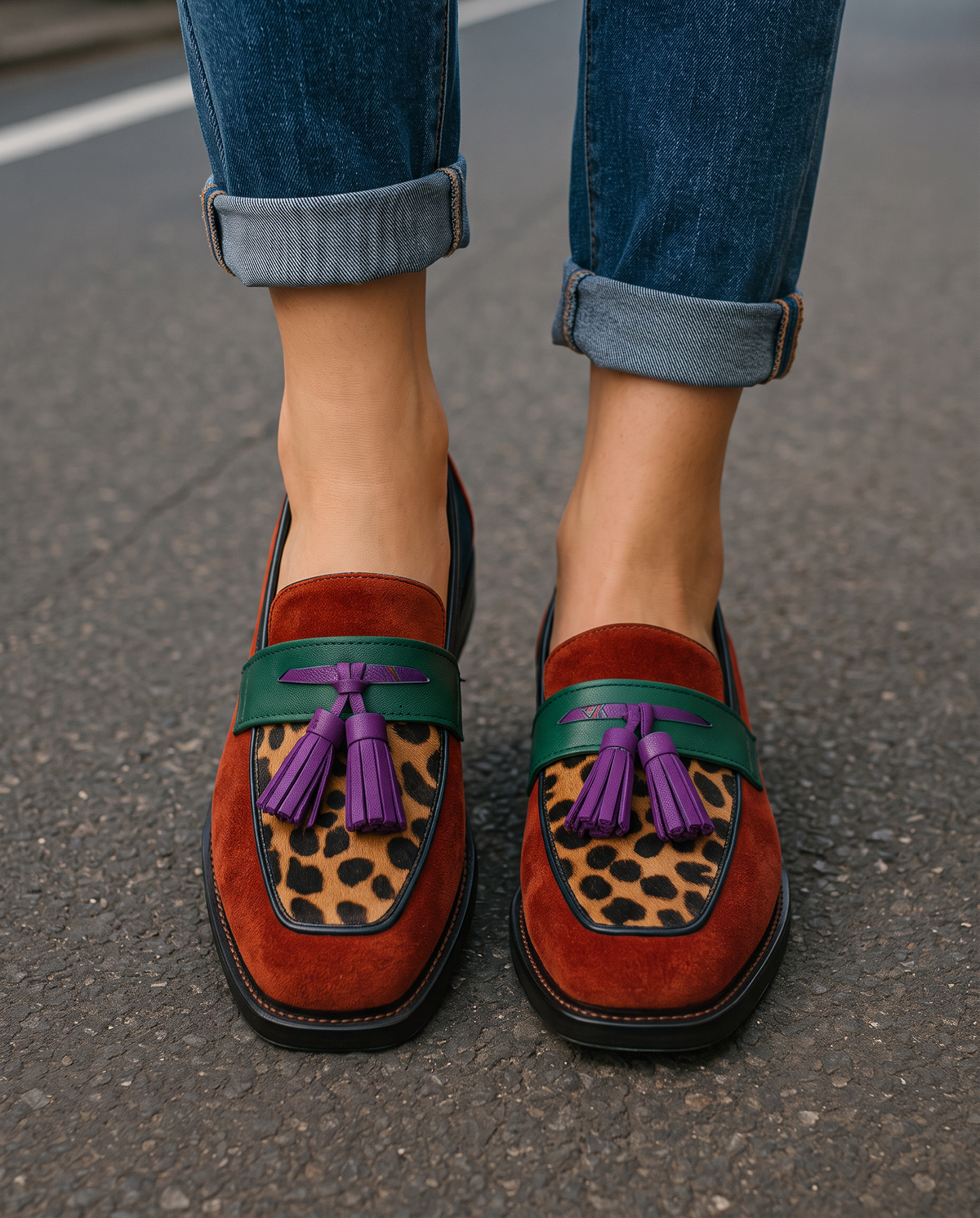 Mathilde | Mocassin color-block effet daim et léopard
