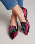 Geneviève | Mocassin vache fuchsia, pampilles vertes