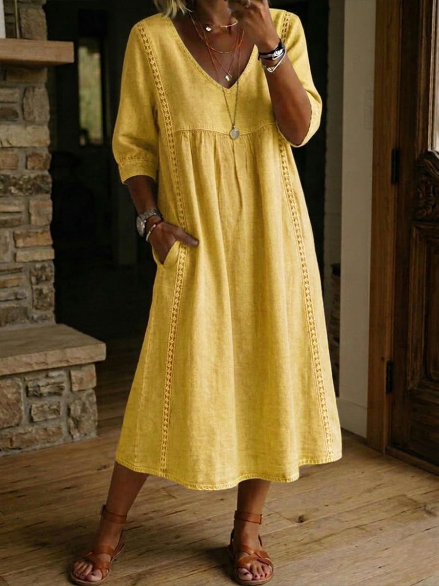Aurélie | Robe ample en lin et coton avec dentelle