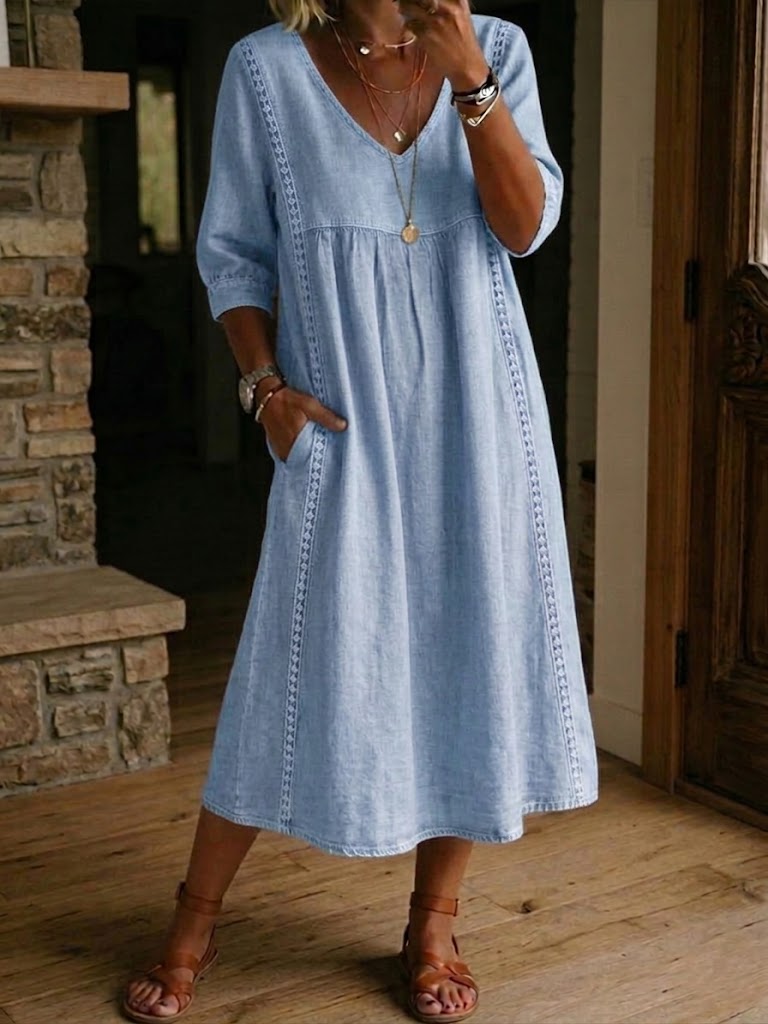 Aurélie | Robe ample en lin et coton avec dentelle