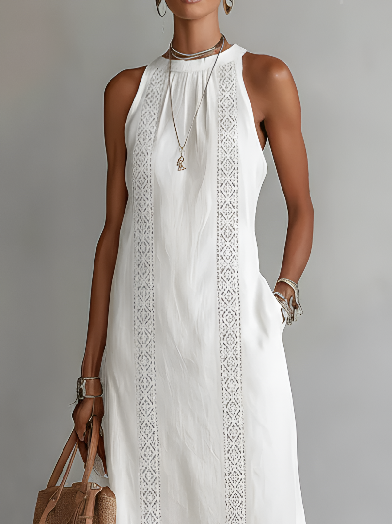 Tatiana | Robe midi en lin à col mao